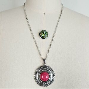 Silver Mandala Pendant Snap Button Necklace with Two Button Snaps